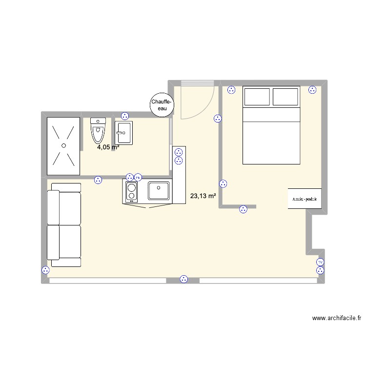 plan appartement bordeaux. Plan de 2 pièces et 27 m2