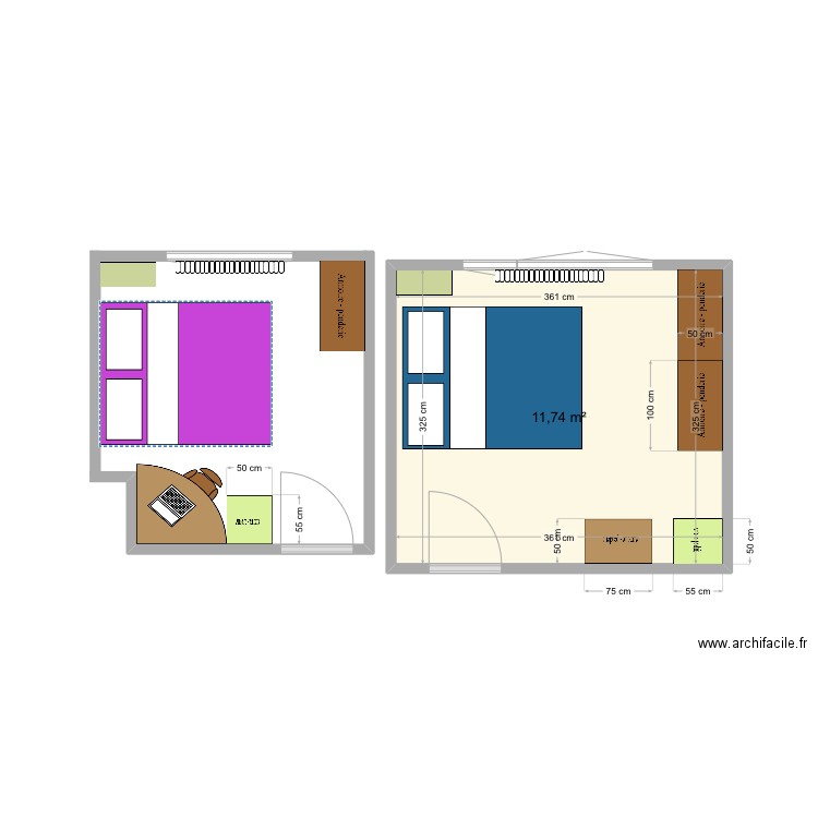 Dressing lilie bis. Plan de 1 pièce et 12 m2