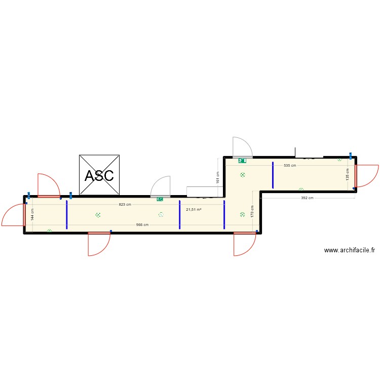 Palier BAT C-27 R+2. Plan de 1 pièce et 22 m2