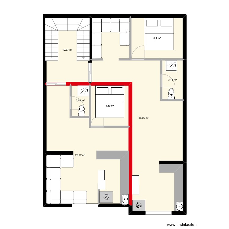 appart tadart. Plan de 7 pièces et 90 m2