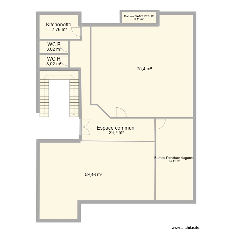 Alger 1er étage. Plan de 8 pièces et 200 m2