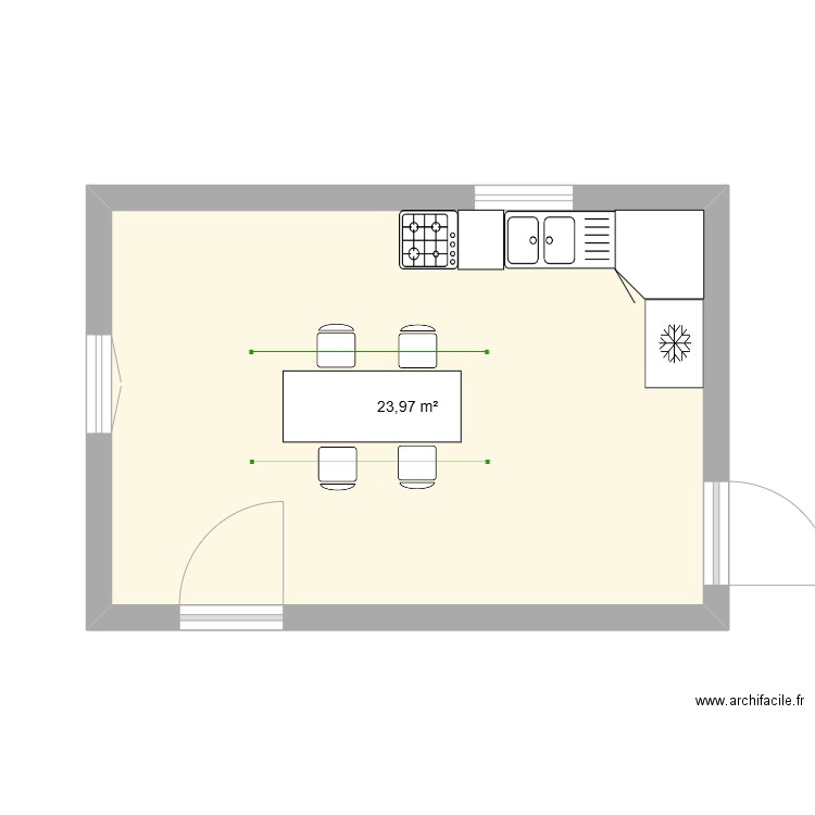 Cuisine thérapeutique habitat lgt. Plan de 1 pièce et 24 m2