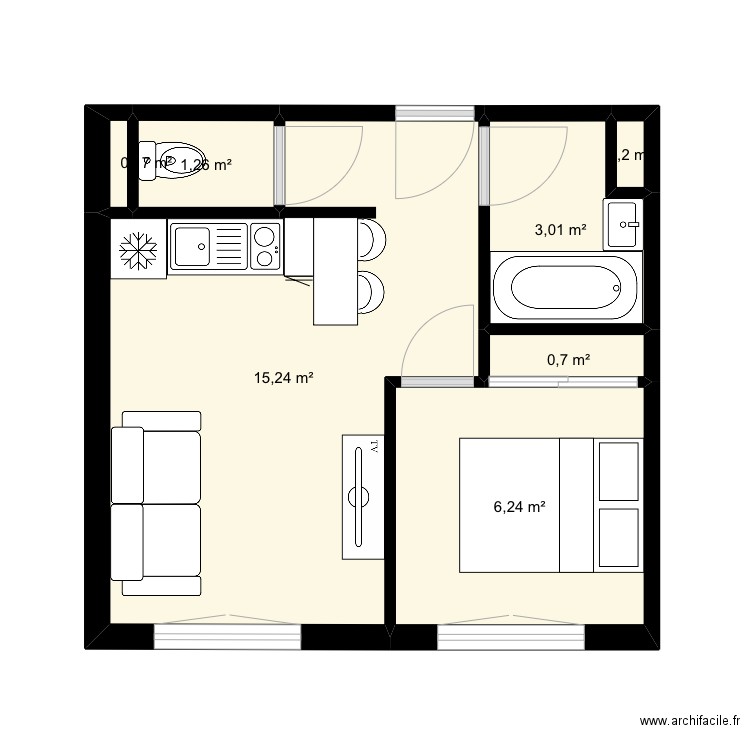 plan studio procreate. Plan de 7 pièces et 27 m2