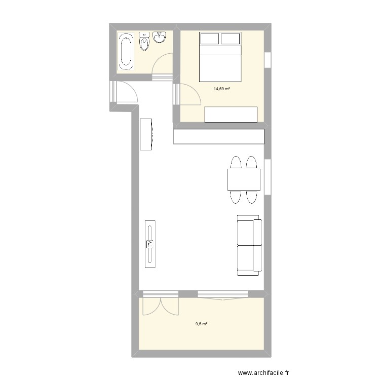 tasch. Plan de 2 pièces et 24 m2