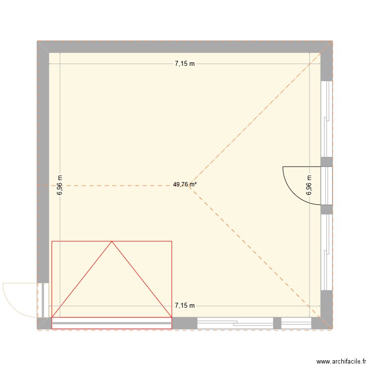 caserne. Plan de 1 pièce et 50 m2