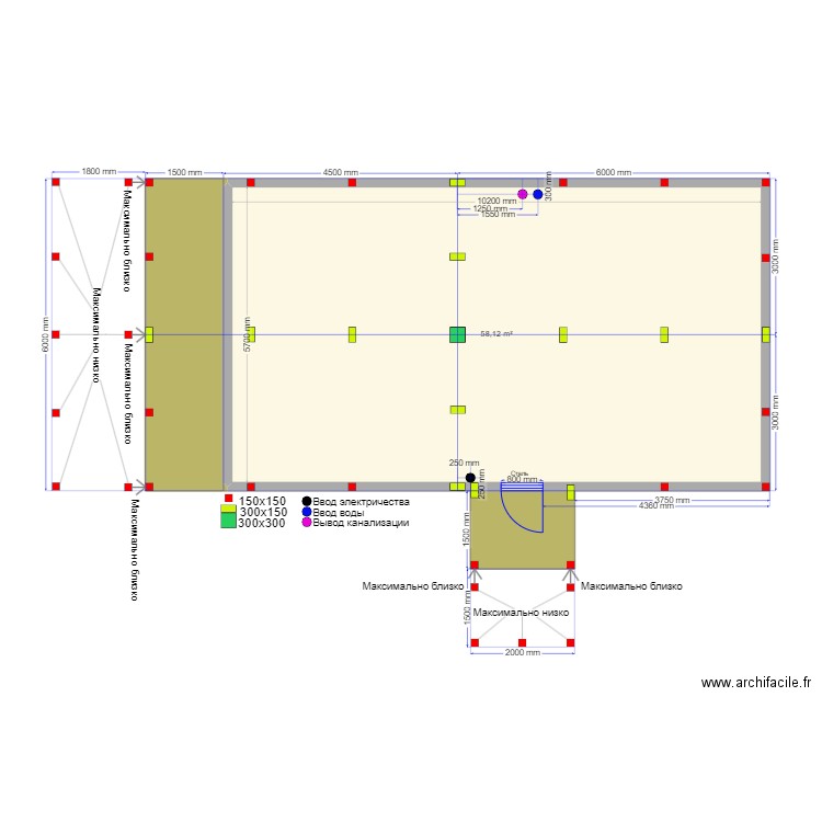 Ярославль зеркало сваи. Plan de 3 pièces et 68 m2