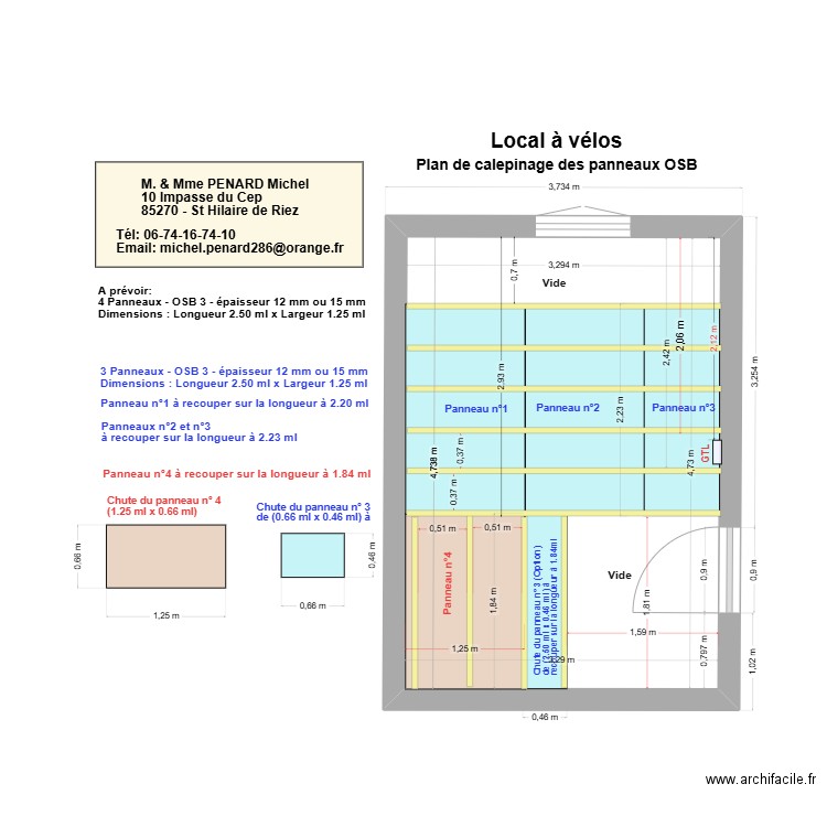 Plancher local vélo Michel - Carine avec l'OSB. Plan de 1 pièce et 16 m2