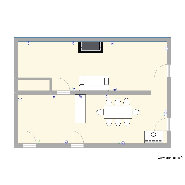 Goulier RDC. Plan de 2 pièces et 59 m2