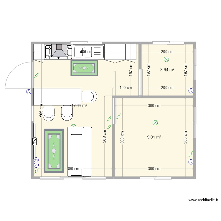 Maison simple. Plan de 3 pièces et 30 m2