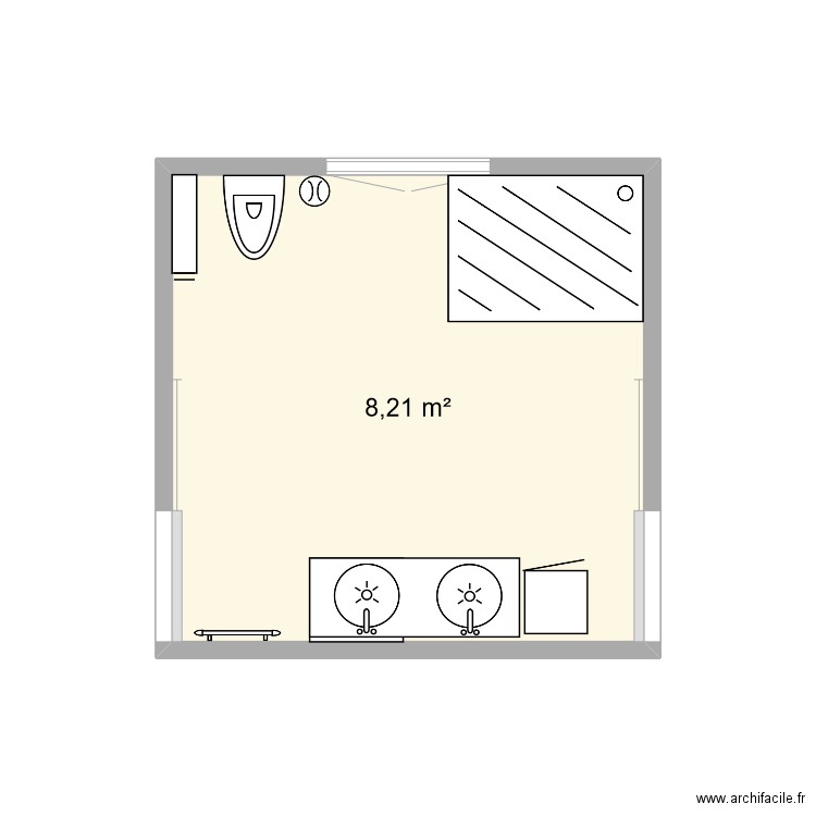 sdb2. Plan de 1 pièce et 8 m2