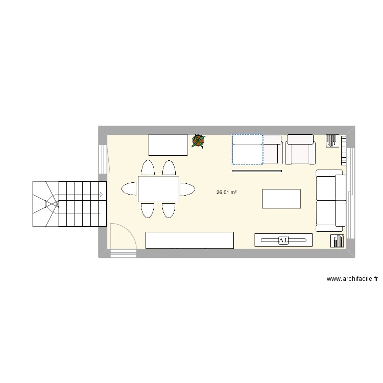 Salon parents. Plan de 1 pièce et 26 m2