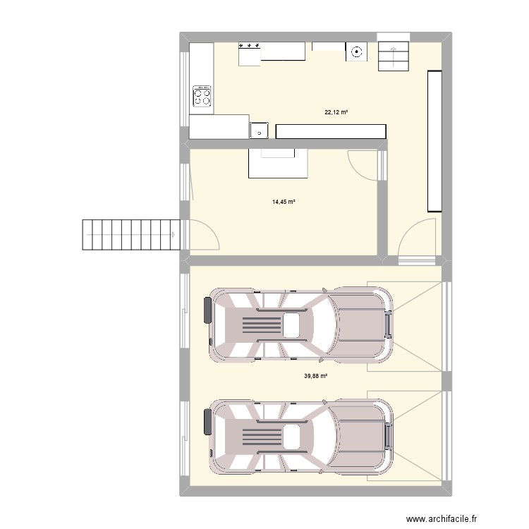 garage. Plan de 3 pièces et 76 m2