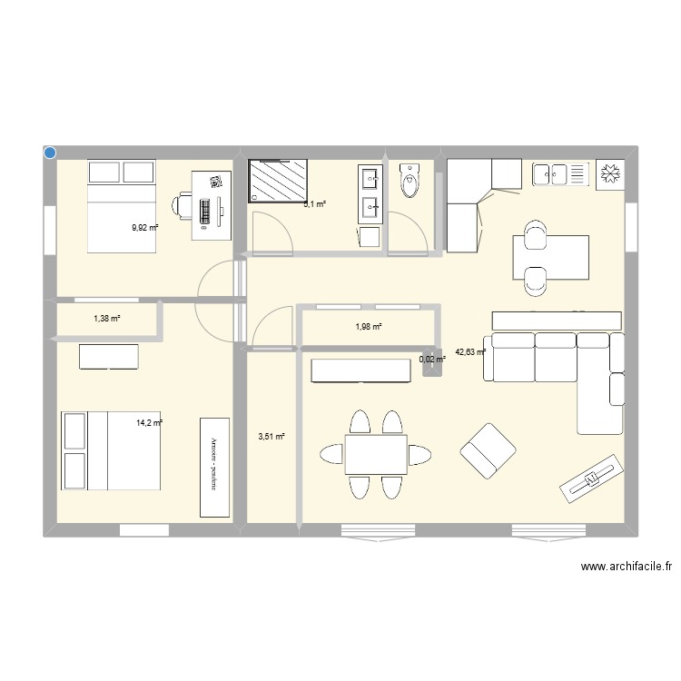 mistral 3. Plan de 8 pièces et 79 m2