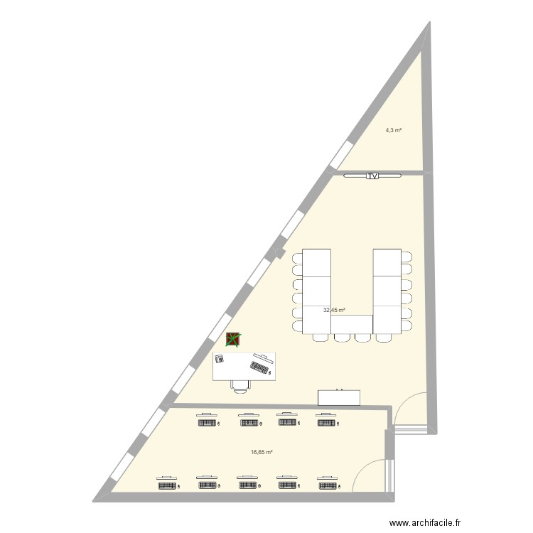 Plan nouvelle salle formation CBS. Plan de 3 pièces et 53 m2