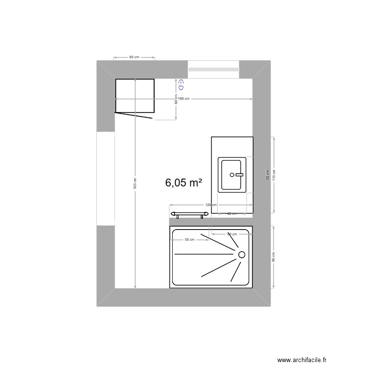 salle de bain. Plan de 1 pièce et 6 m2