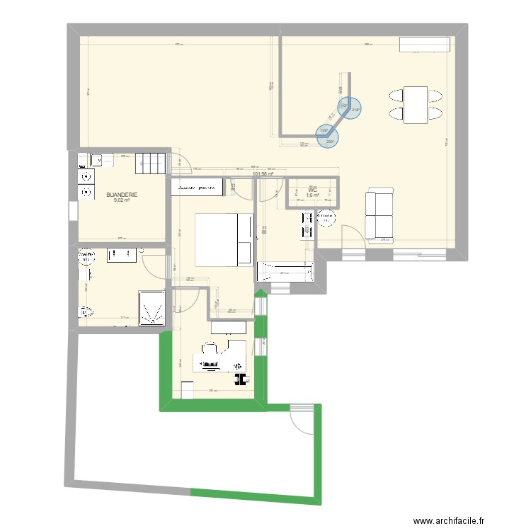 AMENAGEMENT MAISON extension. Plan de 3 pièces et 113 m2