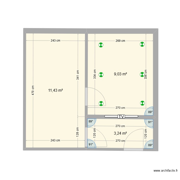 terasse 4. Plan de 3 pièces et 24 m2