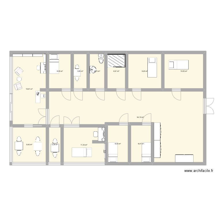 institut. Plan de 13 pièces et 149 m2