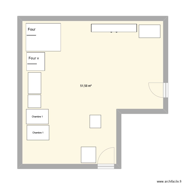 labo. Plan de 1 pièce et 52 m2