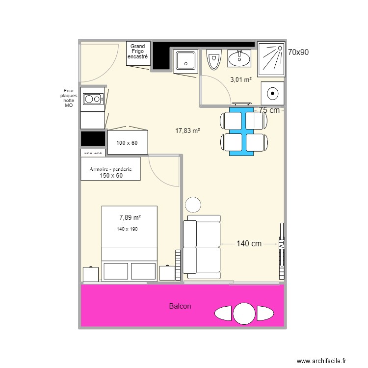 Contrainte fenêtre V3 TRIS - Marc T2. Plan de 6 pièces et 35 m2