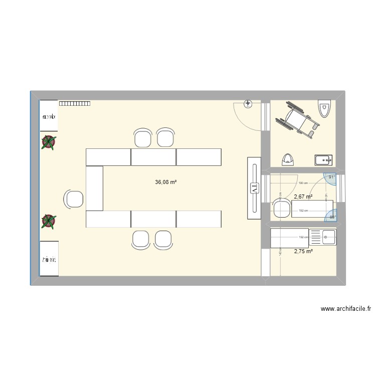 74 Bordes. Plan de 3 pièces et 42 m2