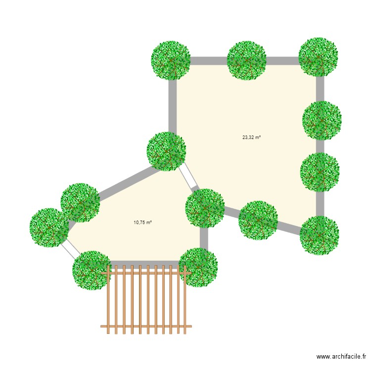 cabane etann. Plan de 2 pièces et 34 m2