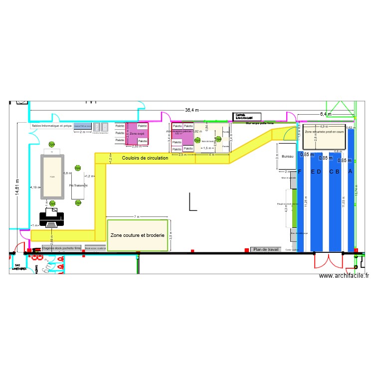 Atelier DTG Broderie couture. Plan de 11 pièces et 107 m2