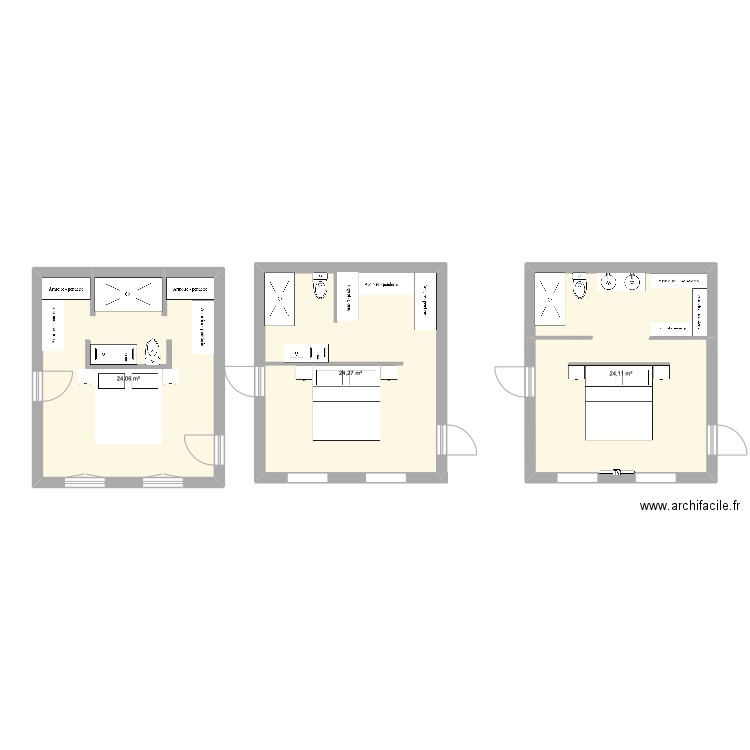 plan chambre. Plan de 3 pièces et 72 m2