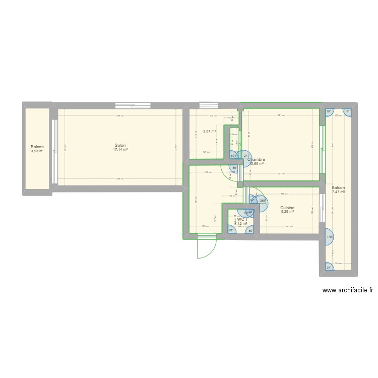 Arcachon T2 RD FD. Plan de 7 pièces et 54 m2