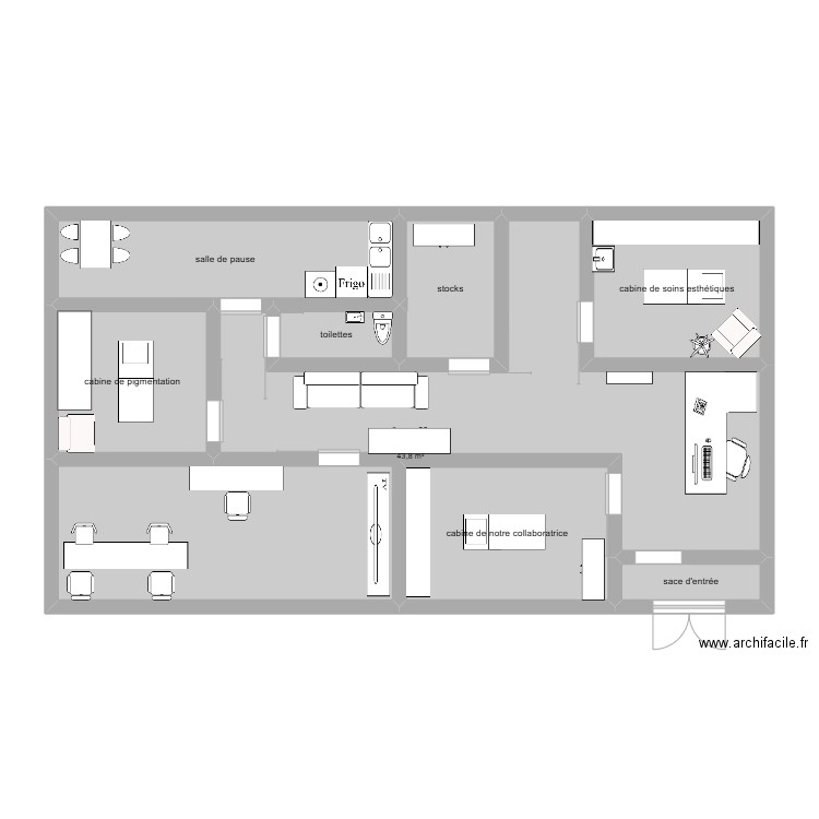 institut. Plan de 8 pièces et 89 m2