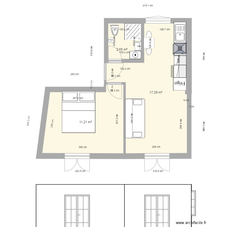 LA BOVE 34 PLAN 1ER ETAGE NOUVEAU. Plan de 3 pièces et 31 m2