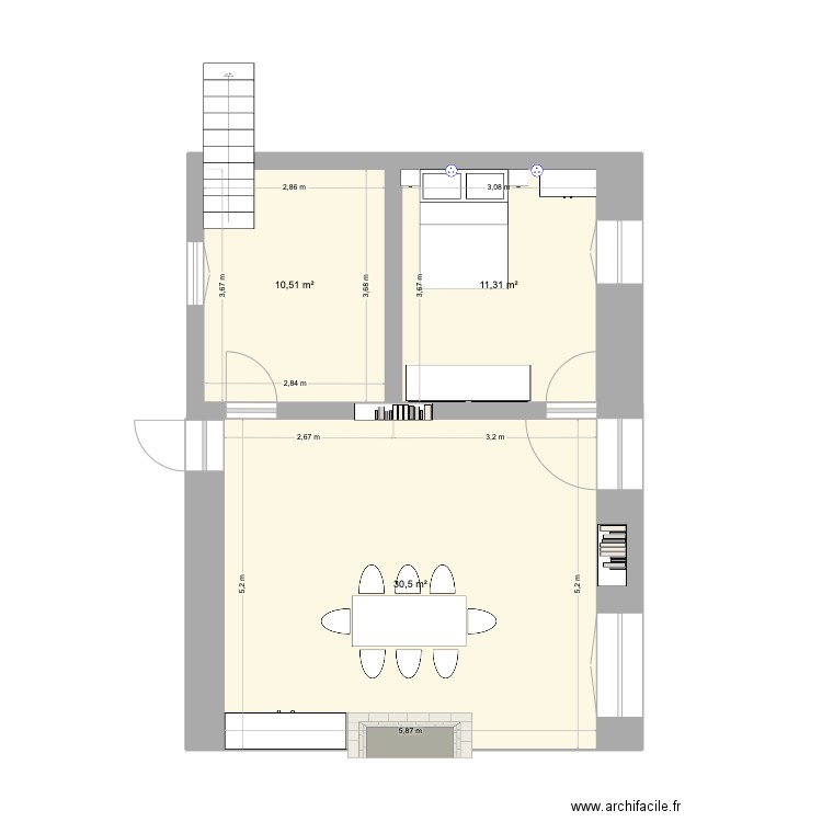 23 route d'aureville. Plan de 3 pièces et 52 m2