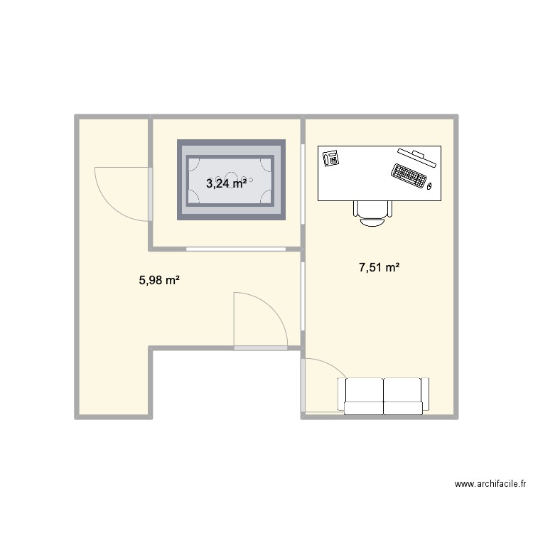 Studio A . Plan de 3 pièces et 17 m2