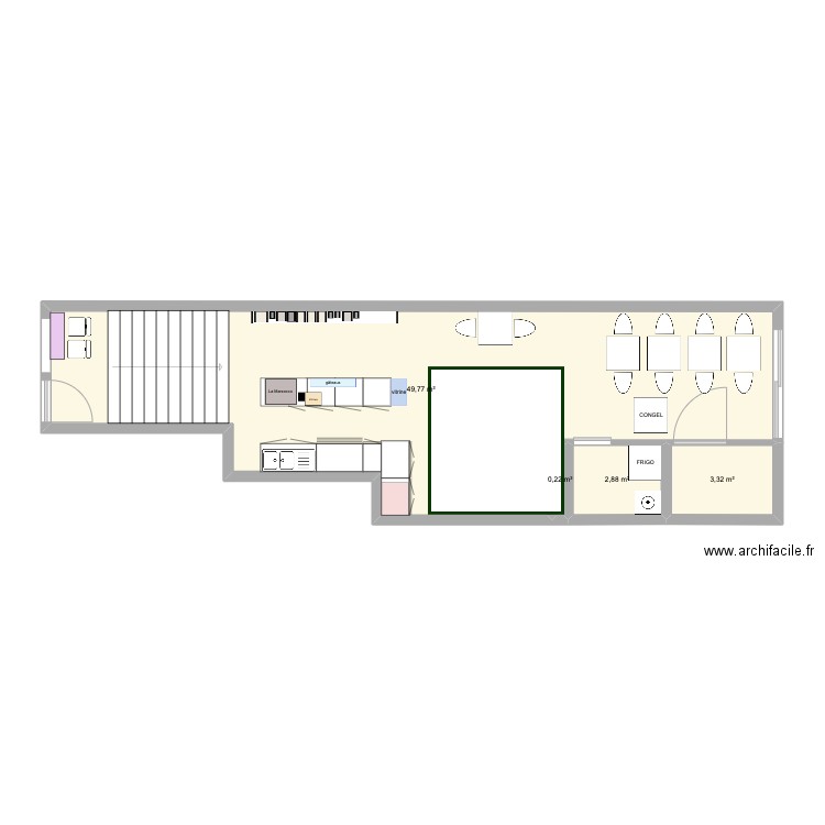 Roastery_vide. Plan de 4 pièces et 56 m2