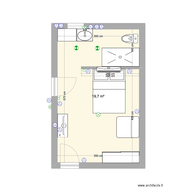 PLAN CHAMBRE APOINT + SDB . Plan de 1 pièce et 20 m2