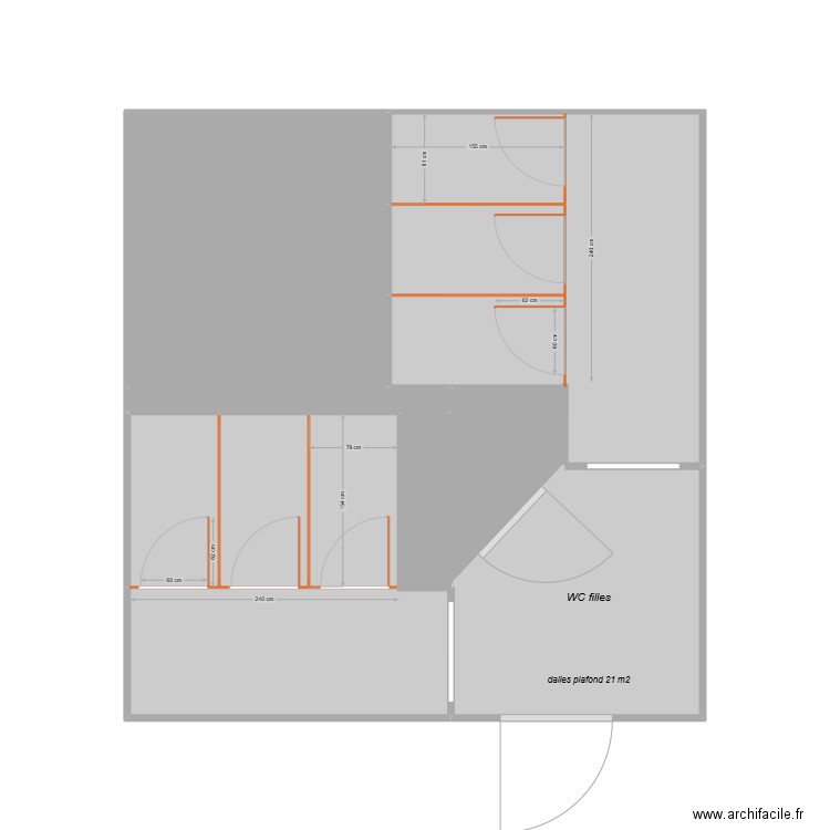 wc filles. Plan de 12 pièces et 23 m2