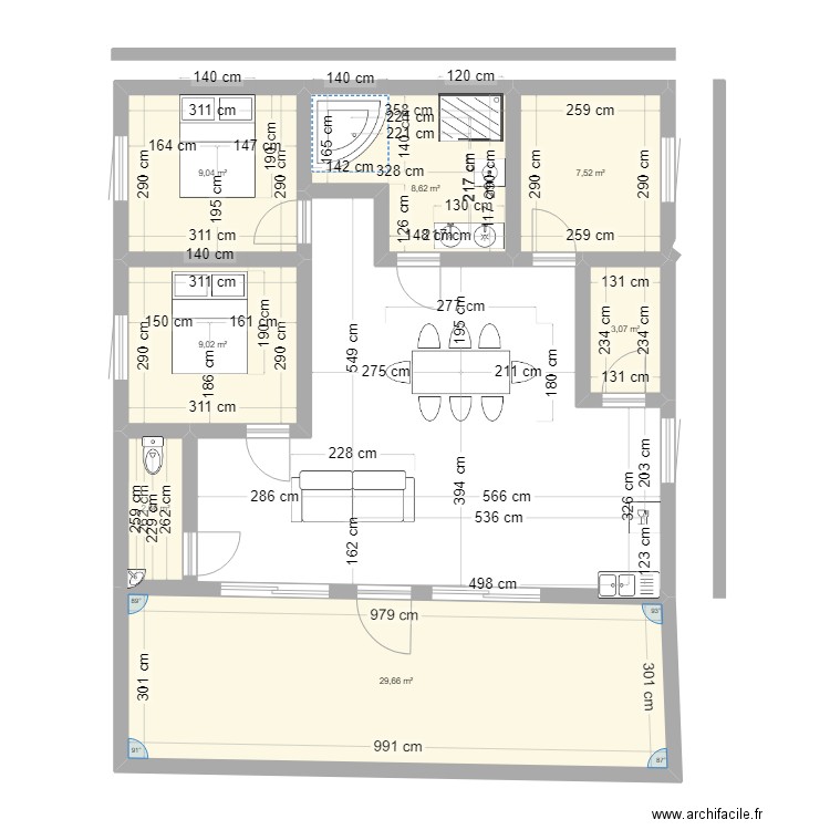 M 2ème LMT. Plan de 7 pièces et 70 m2