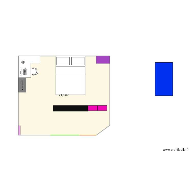 chambre moi. Plan de 1 pièce et 22 m2