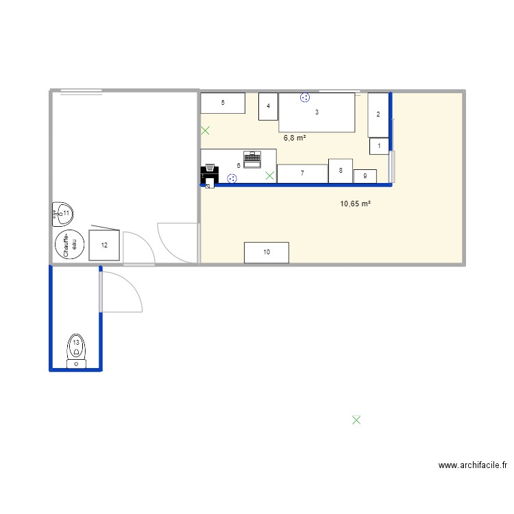 Atelier. Plan de 2 pièces et 17 m2