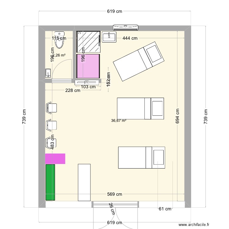 AHAVA 11. Plan de 2 pièces et 39 m2