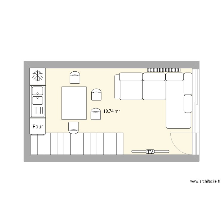 Salon. Plan de 1 pièce et 19 m2