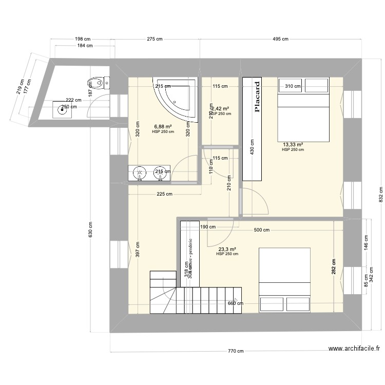 Bonneveine 1 global. Plan de 4 pièces et 46 m2