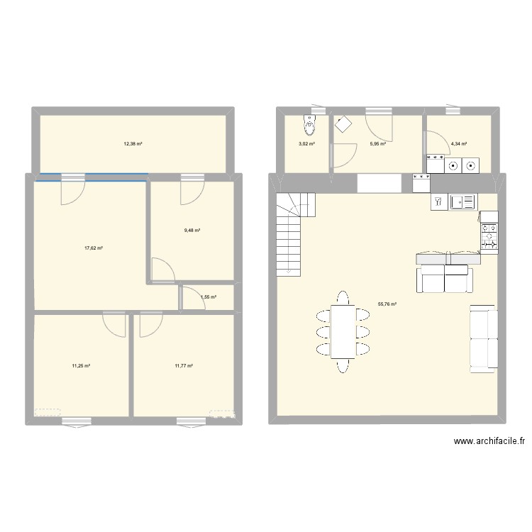 RDC. Plan de 10 pièces et 133 m2