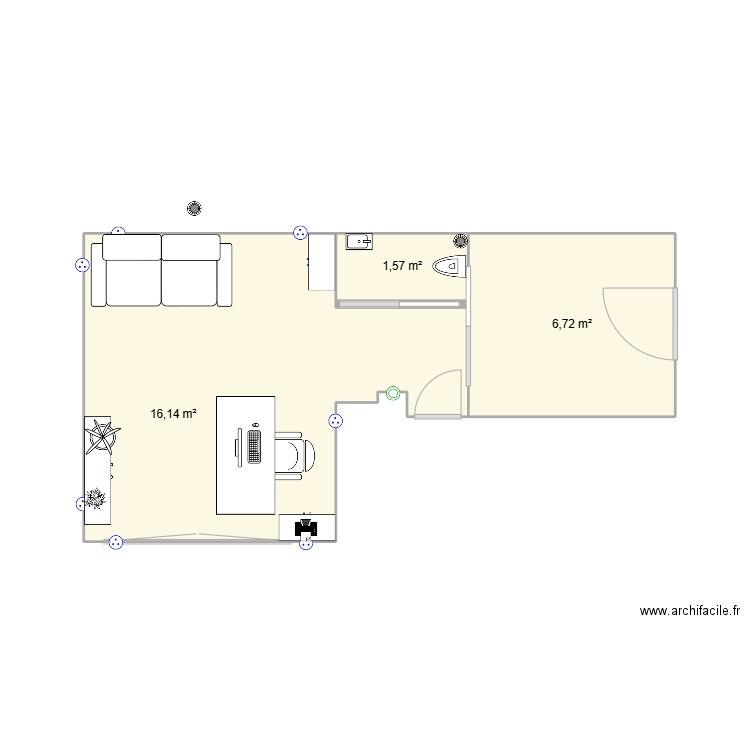 bureau 3. Plan de 3 pièces et 24 m2