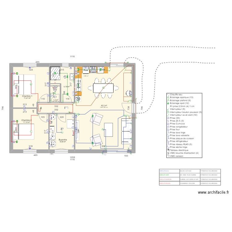 Maison de Momo Eclairage. Plan de 7 pièces et 76 m2