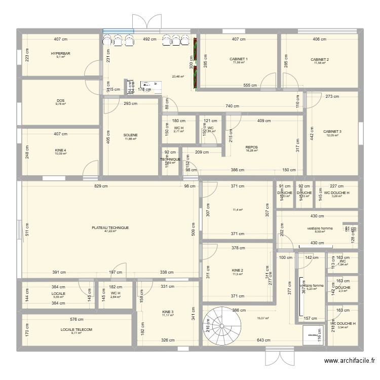 PIERRELAYE ETAGE 4 KINE VARIANTE. Plan de 36 pièces et 545 m2