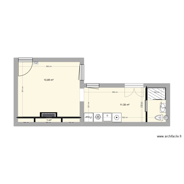 appartement 102. Plan de 3 pièces et 26 m2