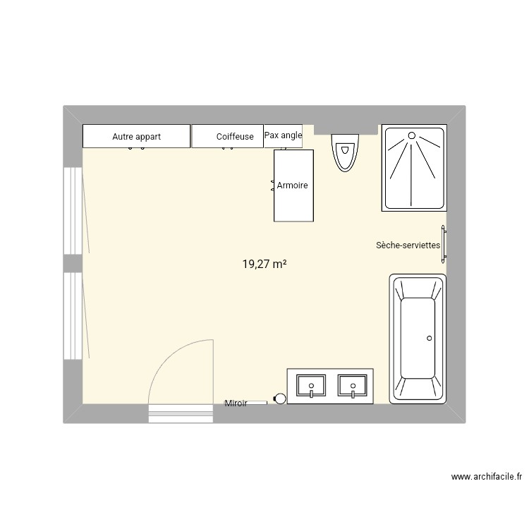 SDB. Plan de 1 pièce et 19 m2