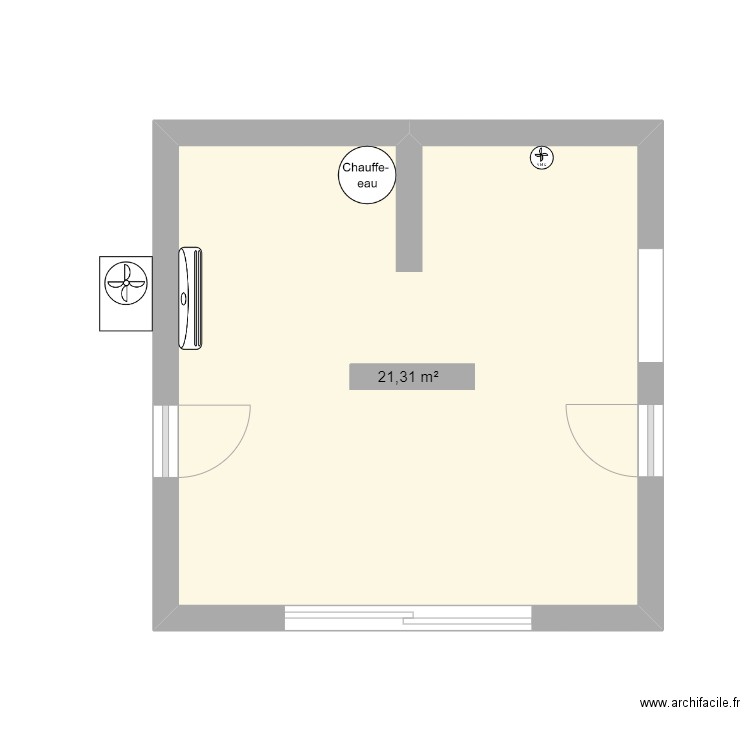 cellule avec VMC ET clime chauffante . Plan de 1 pièce et 21 m2