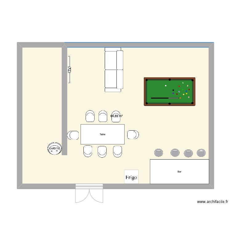 PP 2024. Plan de 1 pièce et 65 m2